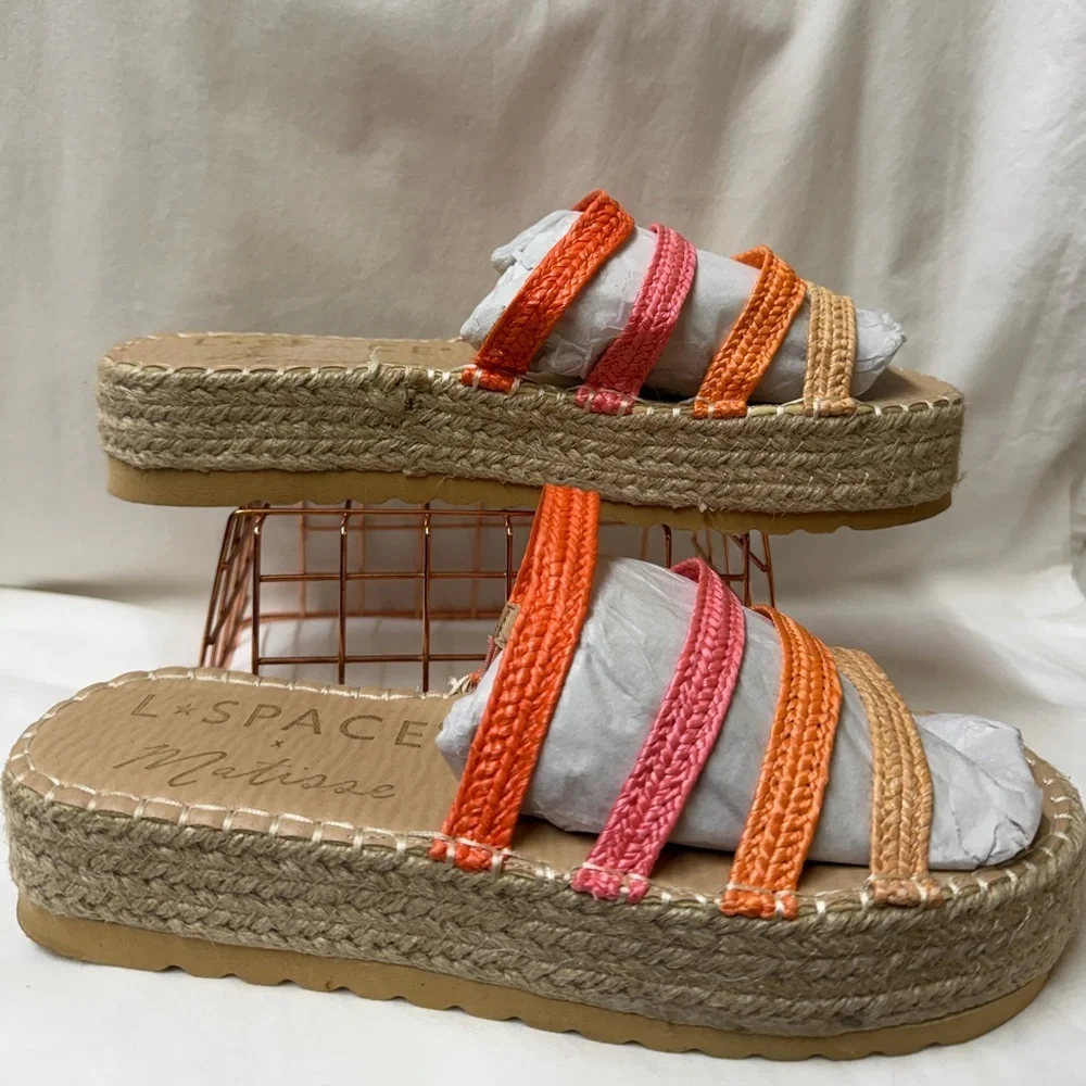 L * Space X Matisse Orange & Pink Braided Espadrille Slide Women’s Size 8.5